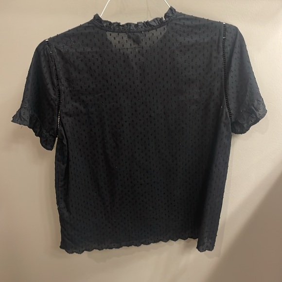 POINT SUR BLACK CROCHET SWISS DOT SCALLOPED HEM BLOUSE- SIZE S - Picture 4 of 4